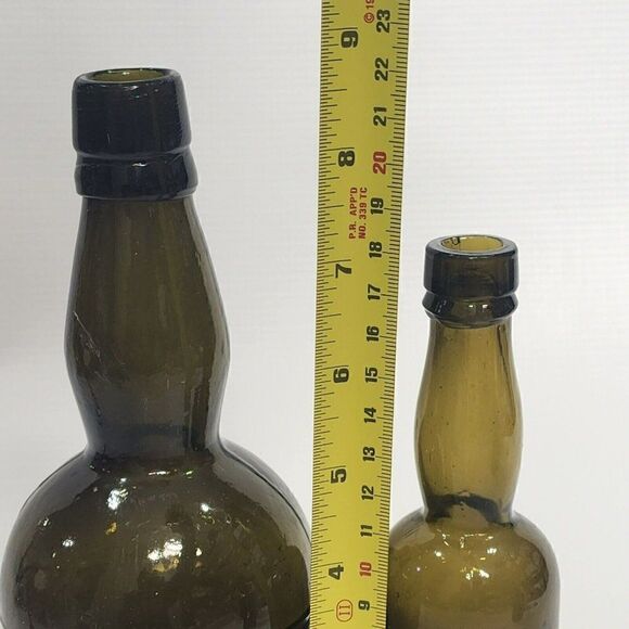 Set Of 2 Antique Olive Green 7"/9" Liquor Whiskey Bottles - Picture 2 of 11